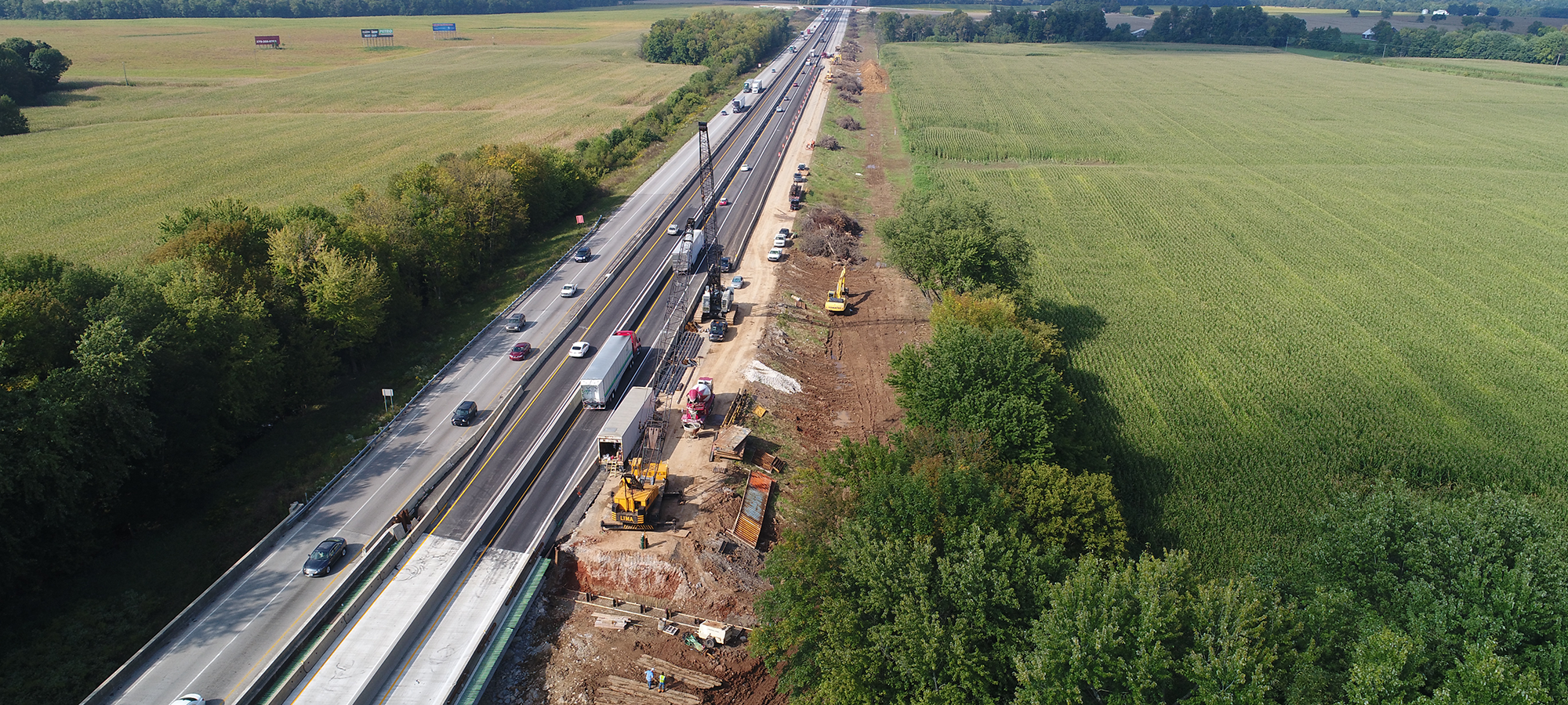 Bird eye view of a road construction