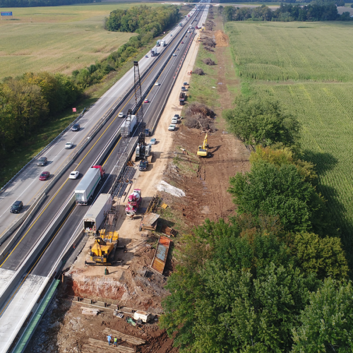 Bird eye view of a road construction