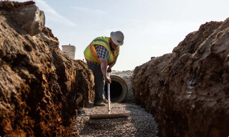 Man sweeping a trench